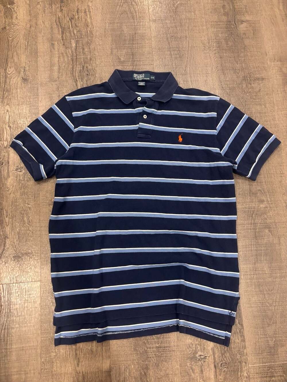 Polo by Ralph Lauren Men's Blue and White Striped Short Sleeve Polo Shirt